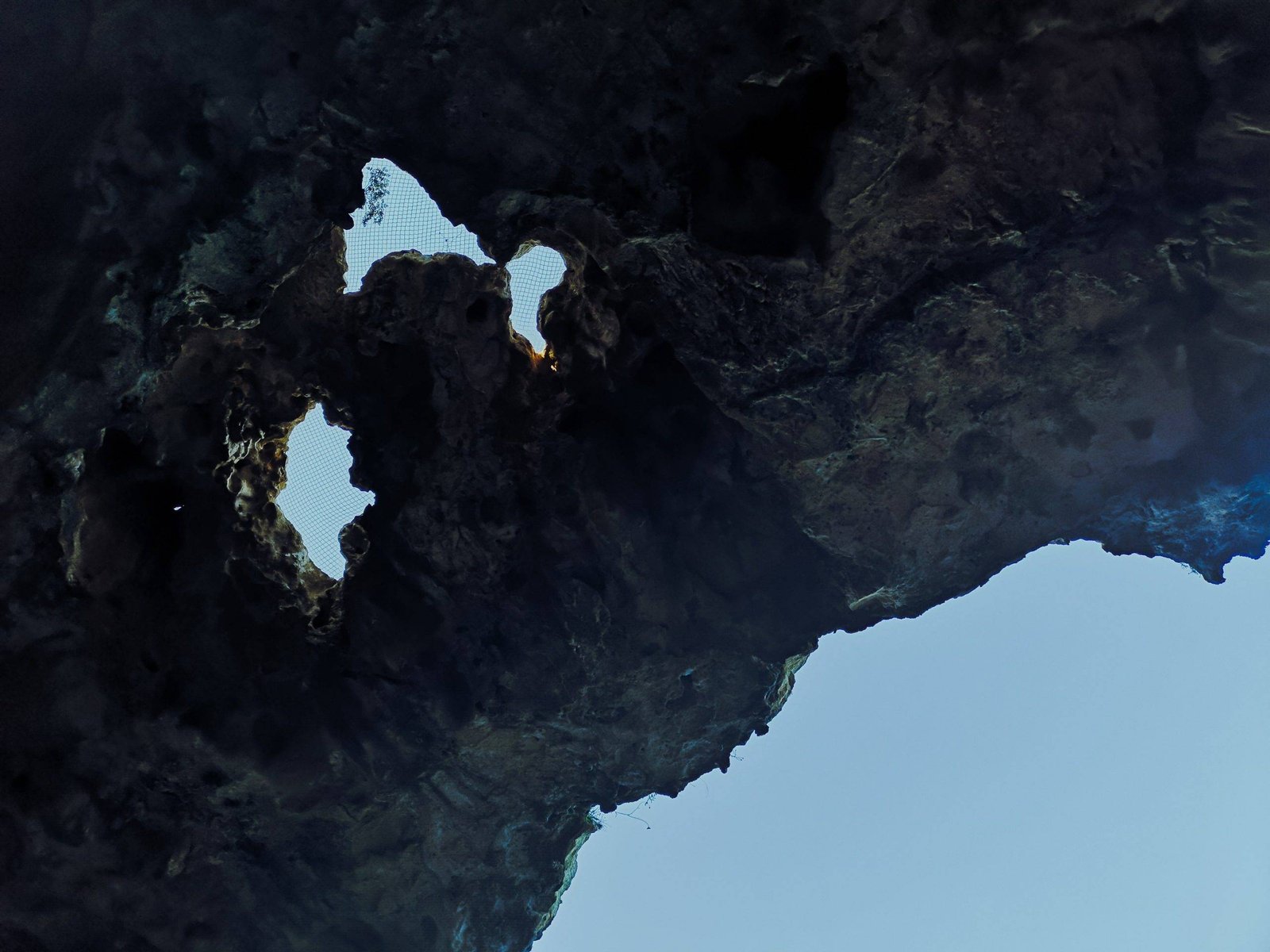 Holes on the roof of Cova Tallada in Costa Blanca, Spain