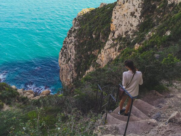 Steps of the trail down to Cova de la Cendra on Cap d'Or, Moraira