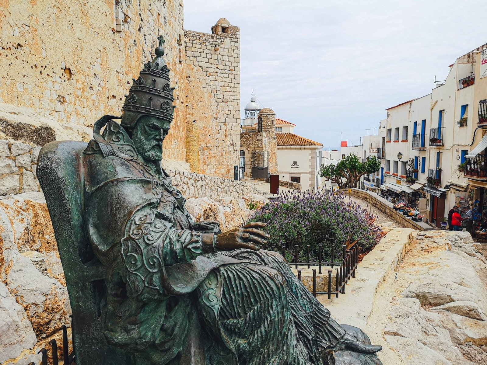 Papa Luna statue in Paniscola Castle, Spain