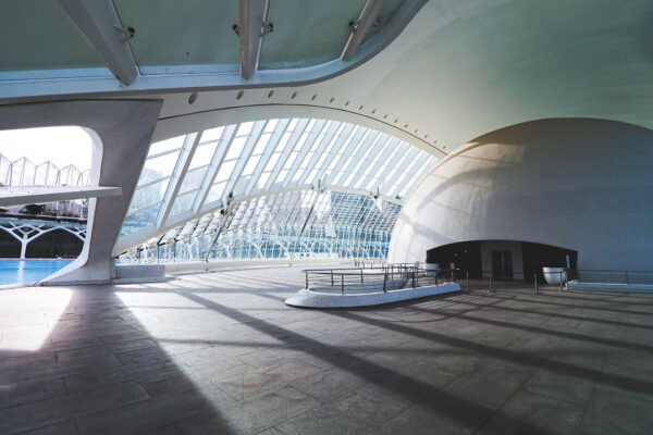 The interior of L'hemisferic in the City of Arts and Sciences of Valencia