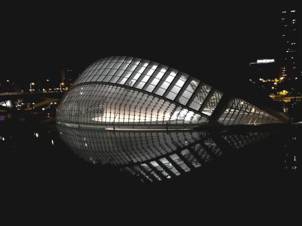 L'hemisferic during the night in the City of Arts and Sciences of Valencia