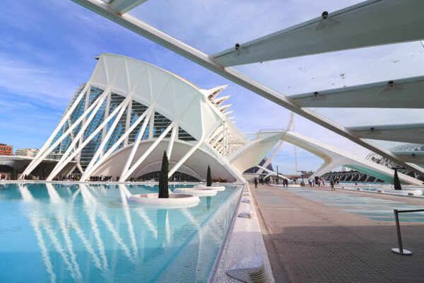 The Museum of Sciences Príncipe Felipe from L'Hemisferic in the City of Arts and Sciences of Valencia