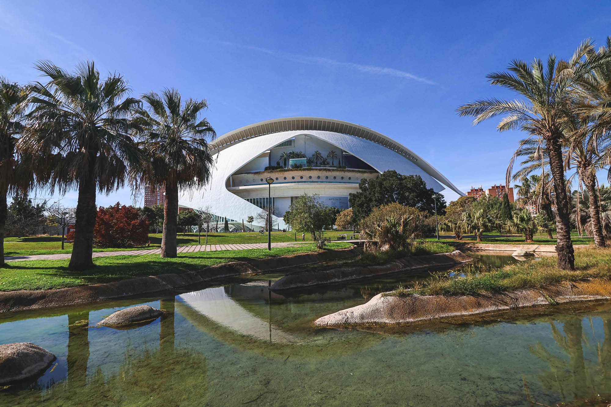 Queen Sofía Palace of the Arts (Palacio de las Artes Reina Sofía) at the east end of the Turia Gardens (Jardín del Turia)