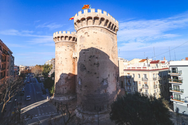 Torres de Quart from a nearby building in Valencia