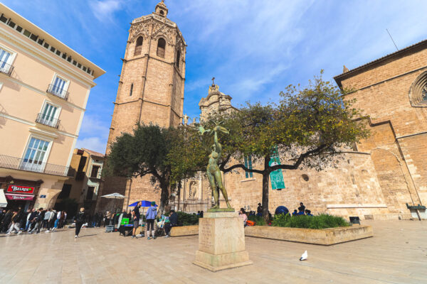 A sculpture for peace in front of Valencia Cathedral, Spain