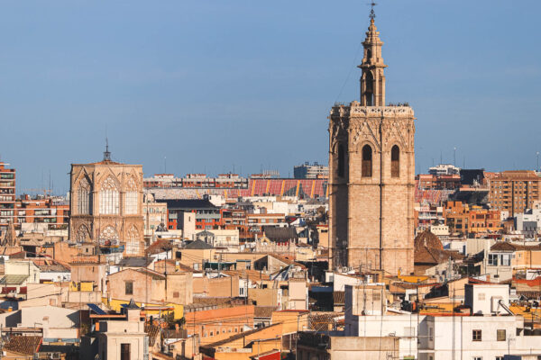 The towers of Valencia Cathedral from Quart Towers, Spain