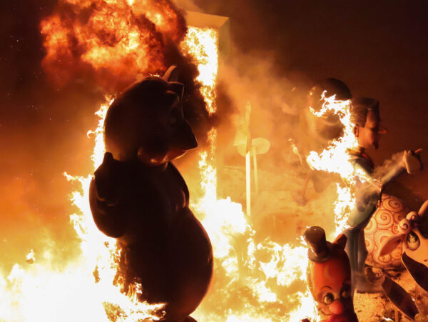 A burning falla in Valencia (2026)