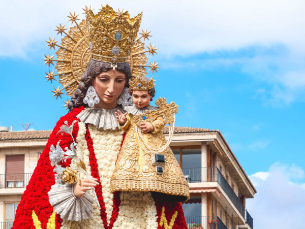 Close-up of La Virgen de los Desamparados de la Ofrenda de Fallas 2026, Valencia