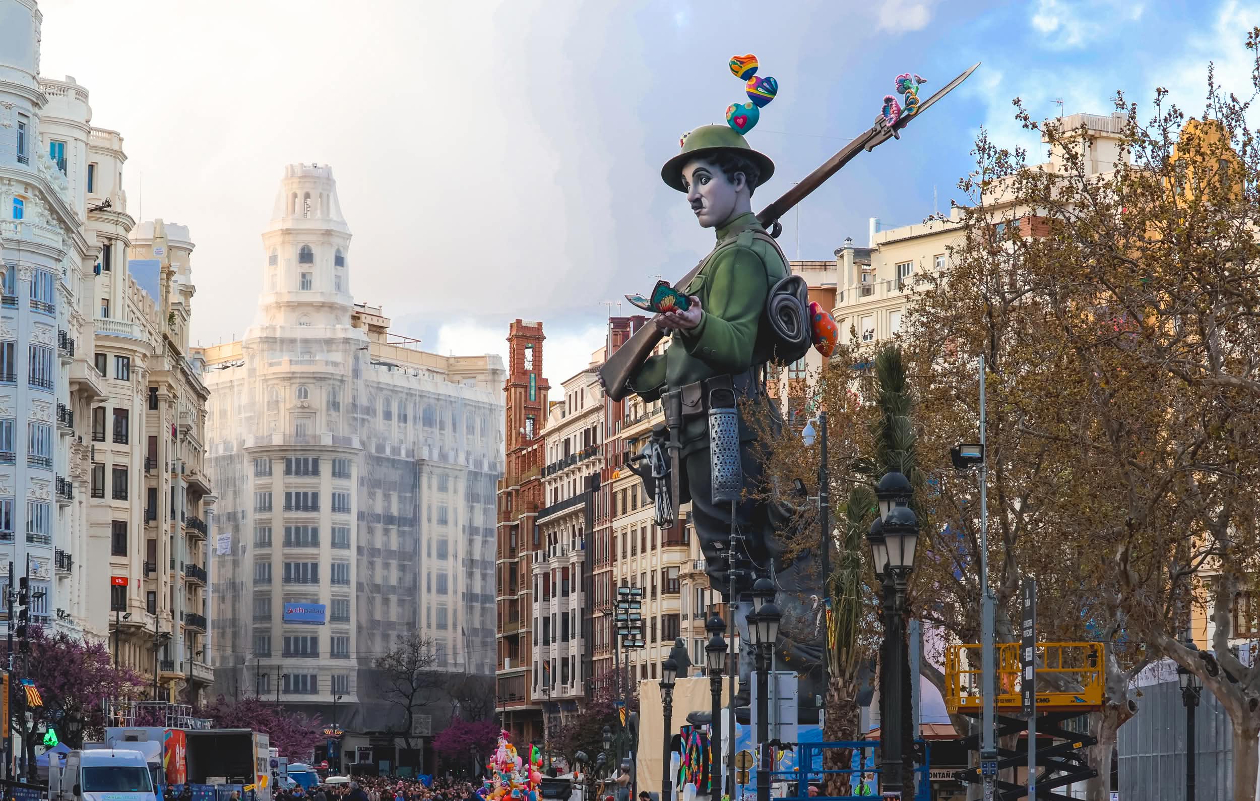 Municipal falla in Plaza del Ayuntamiento (Town Hall Square), Fallas 2026, Valencia