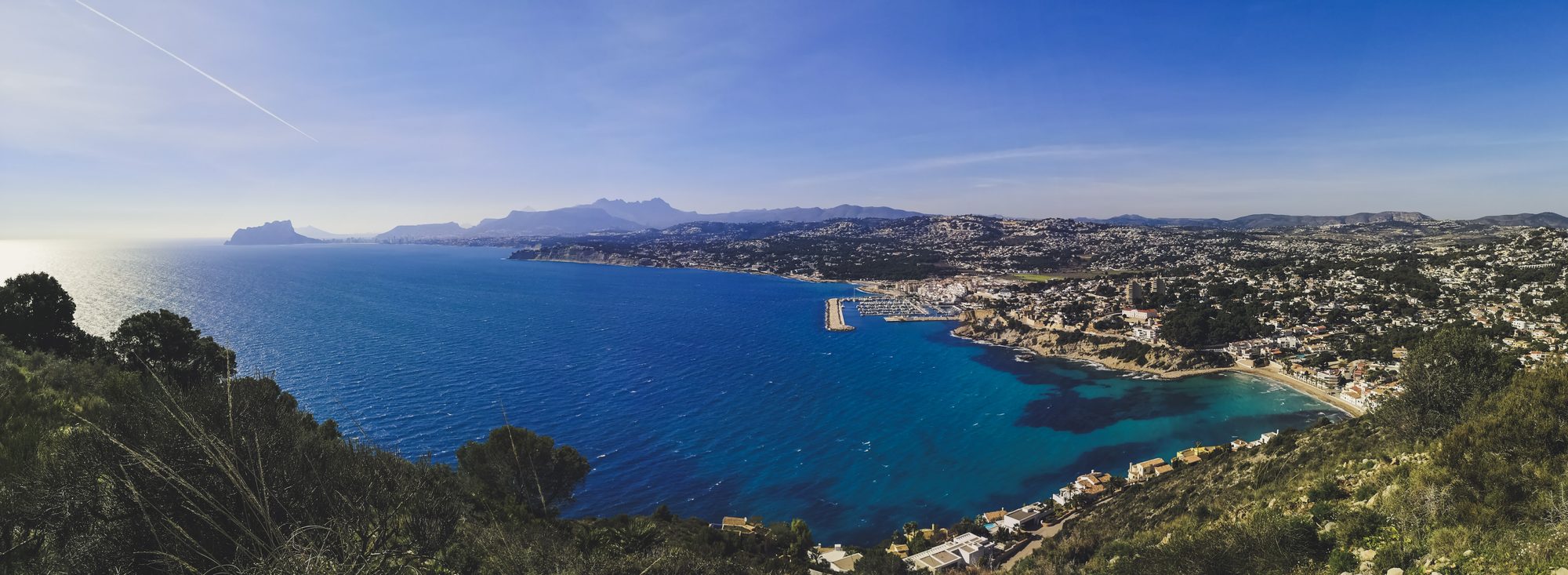 Panorama of Moraira bay from Cap d'Or to the Peñón de Ifach